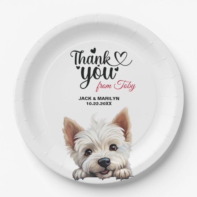West Highland White Terrier Wedding Thank You Paper Plate (Front)