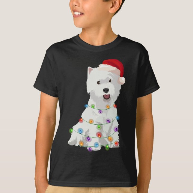 West Highland White Terrier Westie Christmas Light T-Shirt (Front)