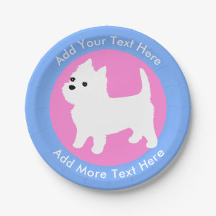 West Highland White Terrier Westie Pink and Blue Paper Plate