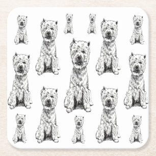 WEST HIGHLAND WHITE TERRIER. "WESTY" PATTERN SQUARE PAPER COASTER
