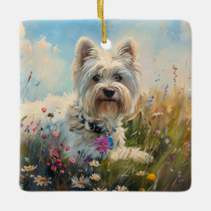 West Highland White Terrier Wildflowers Ceramic Ornament