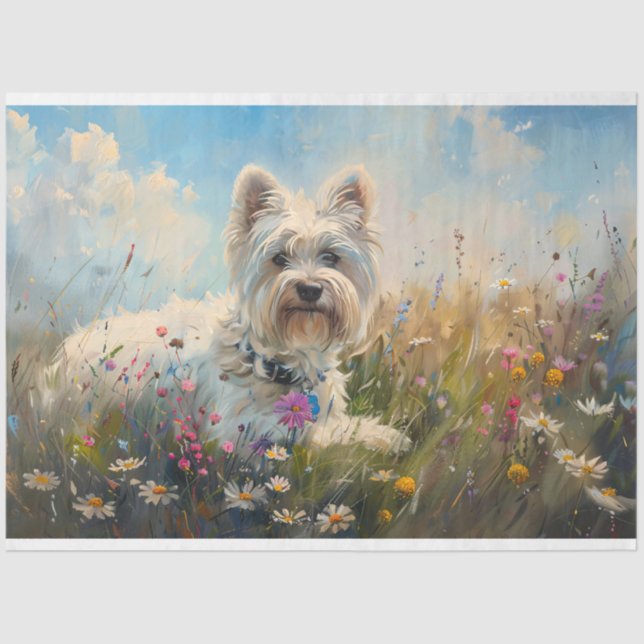 West Highland White Terrier Wildflowers Decoupage Tissue Paper (Front)