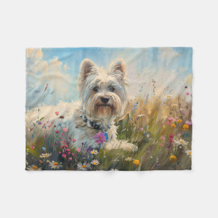 West Highland White Terrier Wildflowers Fleece Blanket