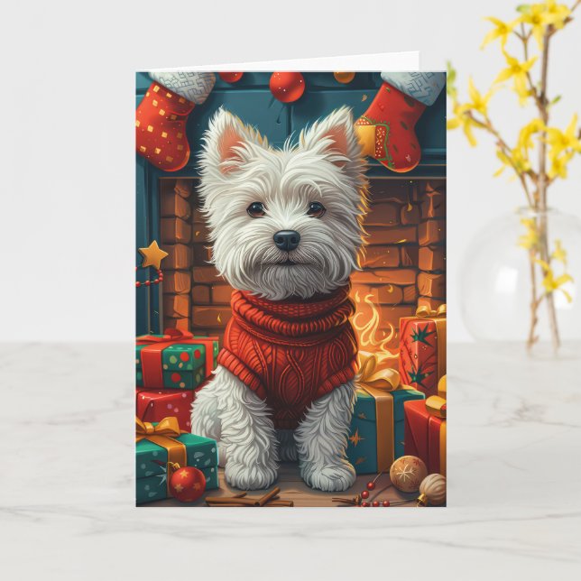 West Highland White Terrier With Christmas Gifts  Card (Yellow Flower)