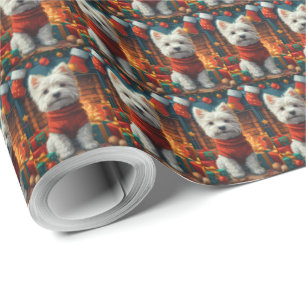 West Highland White Terrier With Christmas Gifts Wrapping Paper