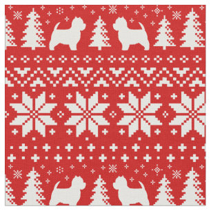 West Highland White Terriers Christmas Pattern Red Fabric