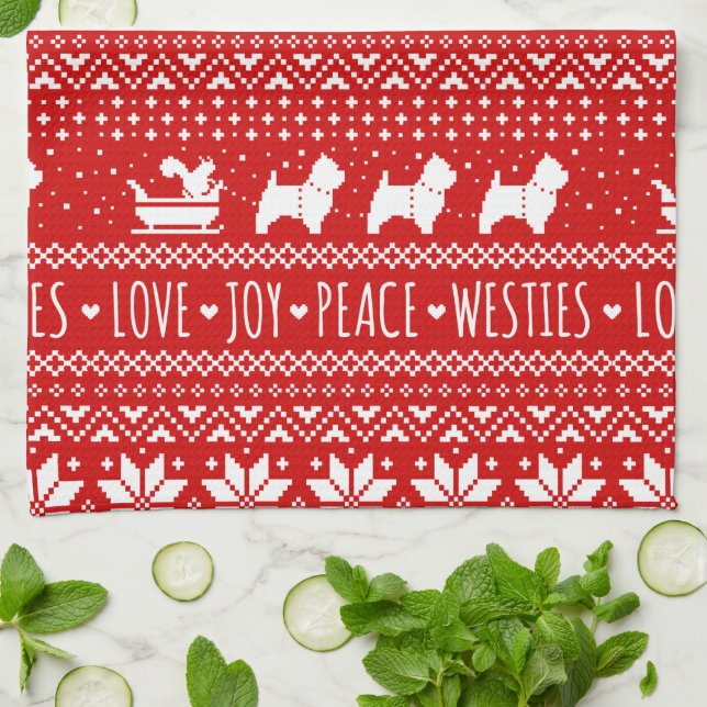 West Highland White Terriers Christmas Westie Dogs Tea Towel (Folded)