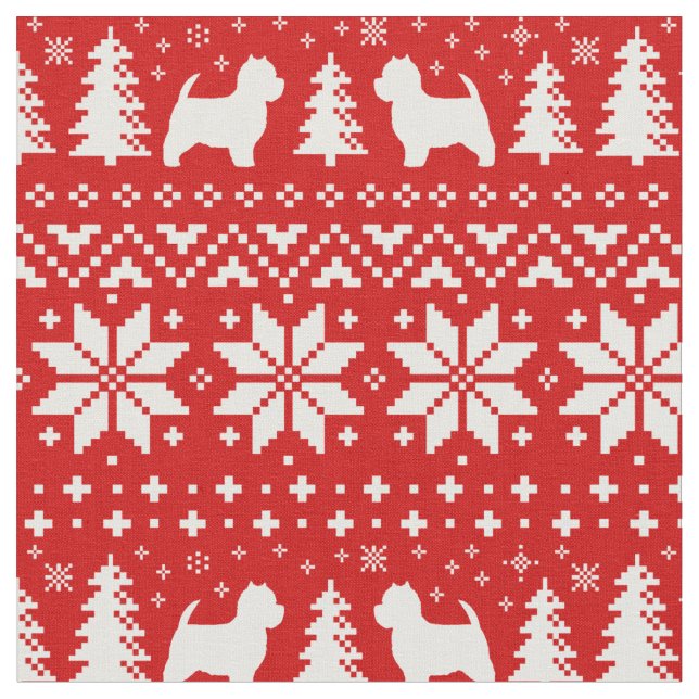 West Highland White Terriers Christmas Westies Fabric (Close Up)