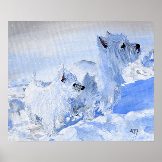 West Highland White Terriers in the Snow Poster (Front)
