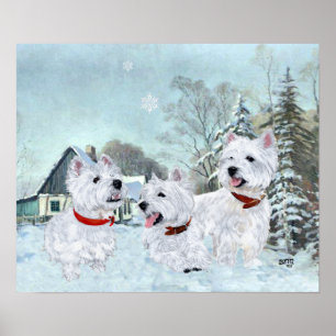 West Highland White Terriers in the Snow Poster