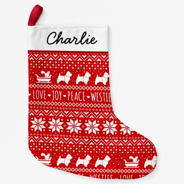 West Highland White Terriers Pattern Westie Dogs S Small Christmas Stocking (Front)