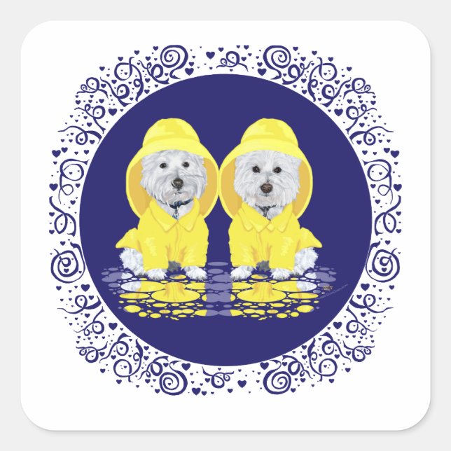 West Highland White Terriers Rain Square Sticker (Front)