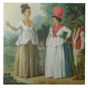 West Indian Women of Colour, with a Child and Blac Tile
