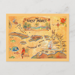 West Indies Caribbean Islands Map Can Cooler Postcard