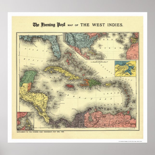 West Indies Evening Post Map 1898 Poster (Front)