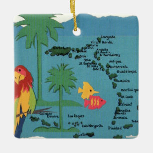 West Indies Islands Colourful Map Ceramic Ornament