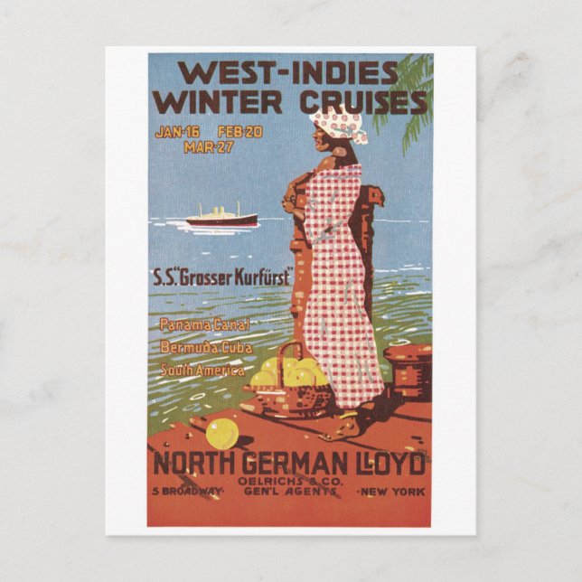 West Indies Winter Cruises North German LLoyd Postcard (Front)