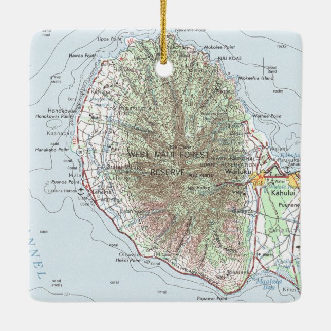 West Maui Vintage Map Ceramic Ornament (Back)