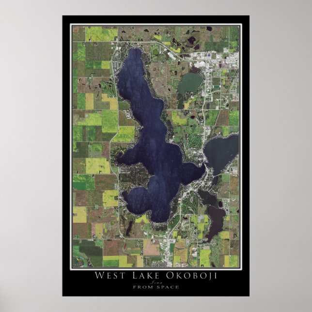 West Okoboji Lake Iowa Satellite Poster Map (Front)