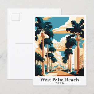 West Palm Beach Florida Art Travel Illustration Postcard