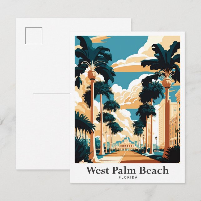 West Palm Beach Florida Art Travel Illustration Postcard (Front/Back)