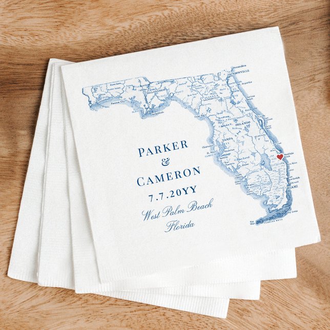 West Palm Beach Florida Map Elegant Wedding  Napkin (These West Palm Beach Florida napkins add an elegant touch to your wedding)