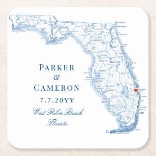 West Palm Beach Florida Map Elegant Wedding  Square Paper Coaster