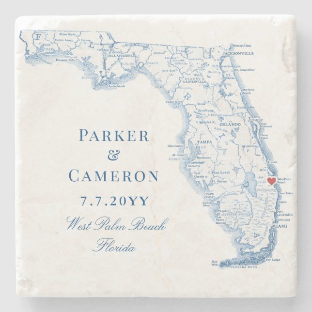 West Palm Beach Florida Map Elegant Wedding  Stone Coaster (Front)