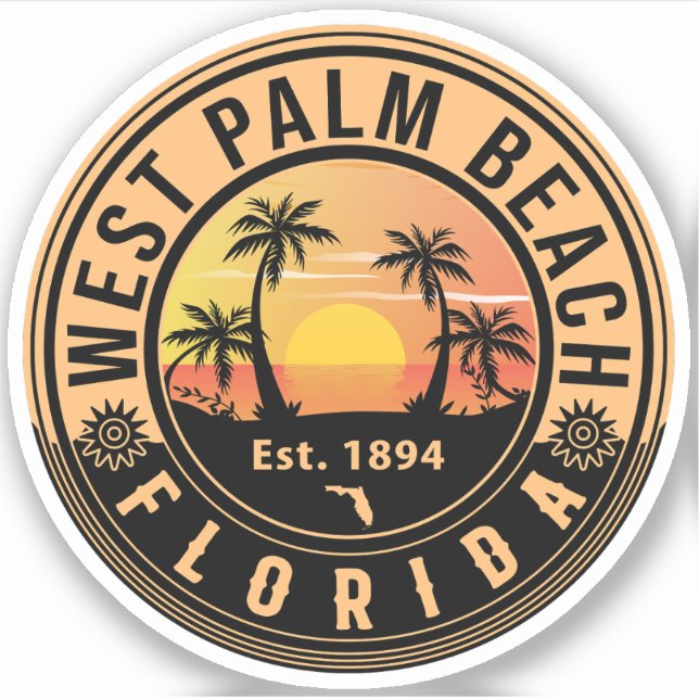 West Palm Beach Florida Retro Sunset Souvenirs (Front)
