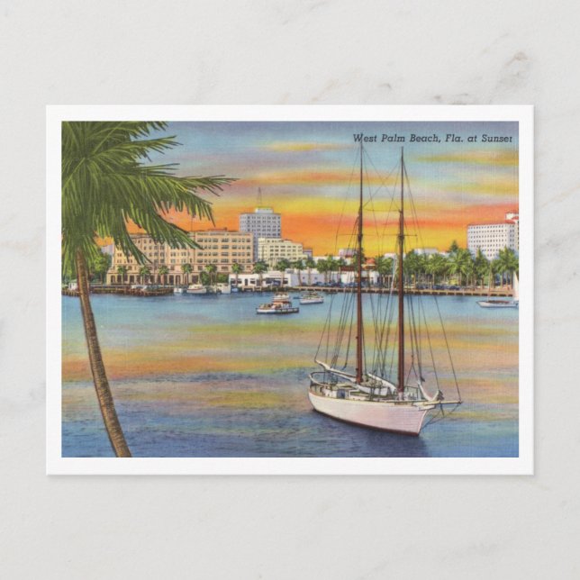 West Palm Beach Florida Vintage Sunset Postcard (Front)