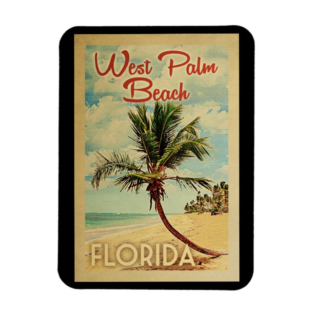 West Palm Beach Palm Tree Vintage Travel Magnet (Vertical)