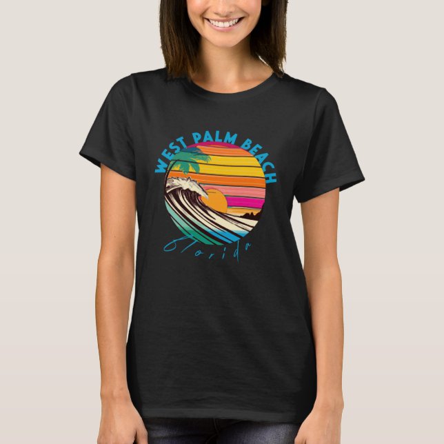 West Palm Beach Retro 1980s Style Florida Beach T-Shirt (Front)