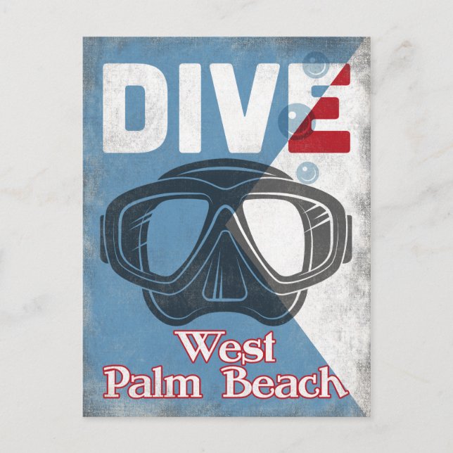 West Palm Beach Vintage Scuba Diving Mask Postcard (Front)