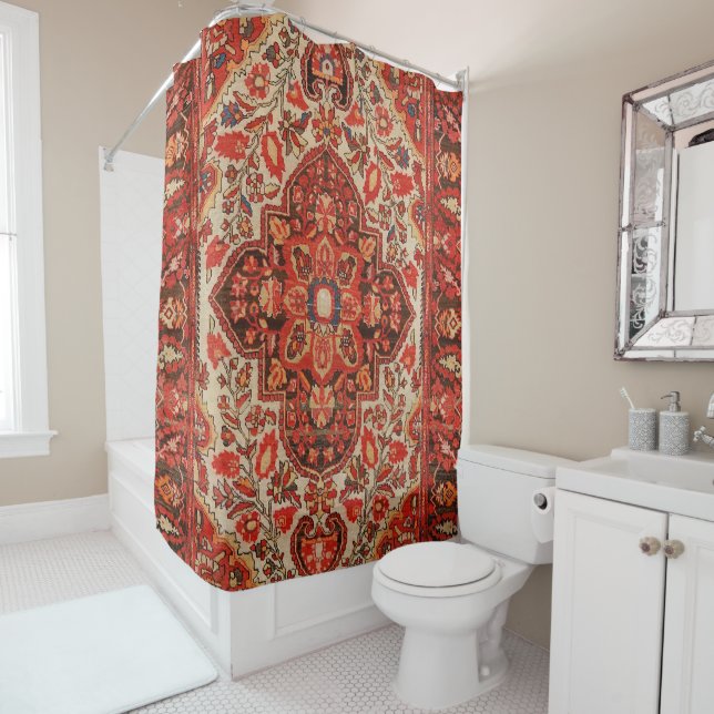 West Persia Sarouk Burnt Red Orange  Shower Curtain (In Situ)
