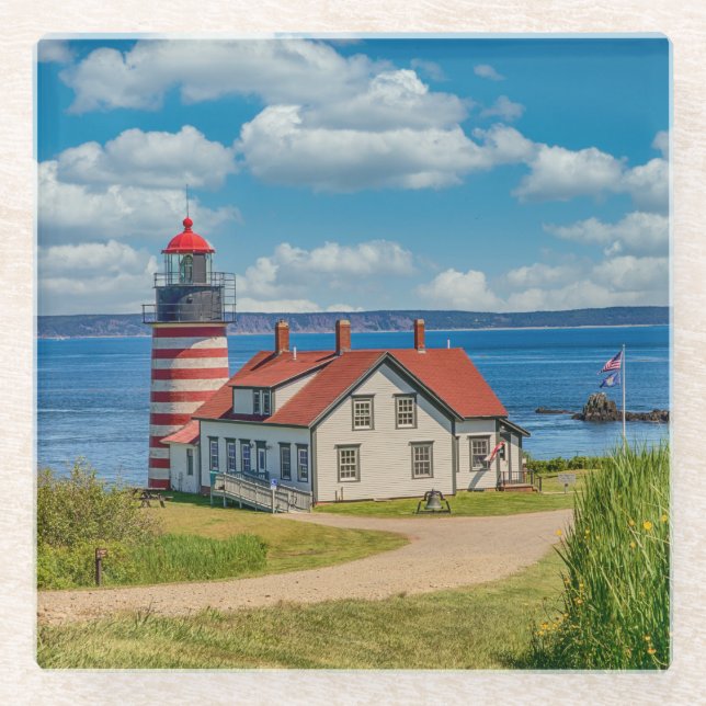 West Quoddy Head Lighthouse, Lubec, Maine Glass Coaster (Front)