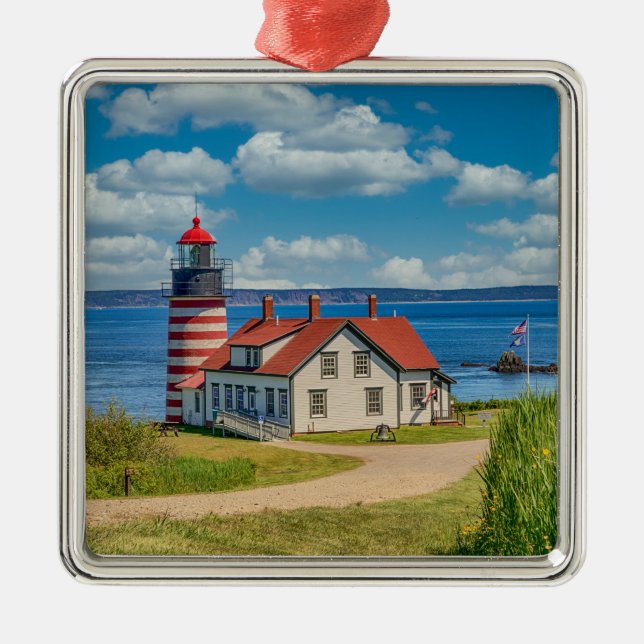 West Quoddy Head Lighthouse, Lubec, Maine Metal Tree Decoration (Front)
