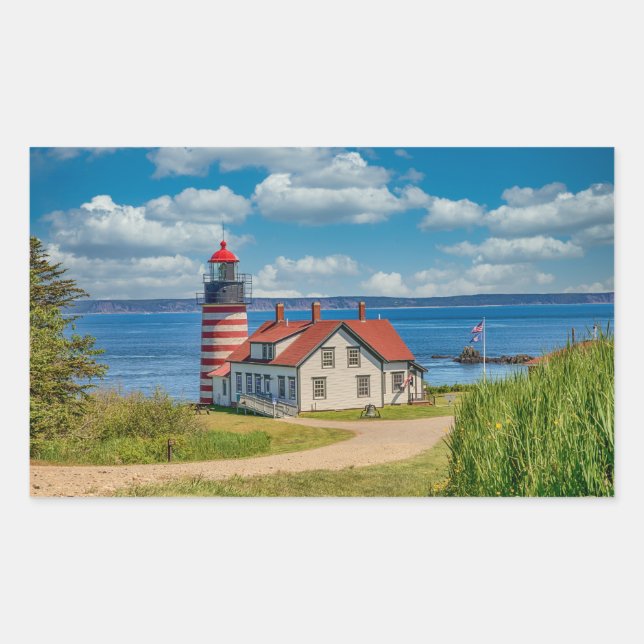 West Quoddy Head Lighthouse, Lubec, Maine Rectangular Sticker (Front)