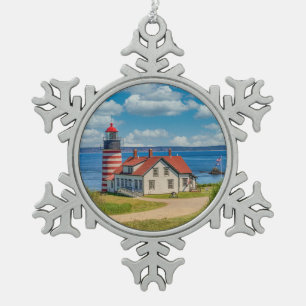 West Quoddy Head Lighthouse, Lubec, Maine Snowflake Pewter Christmas Ornament