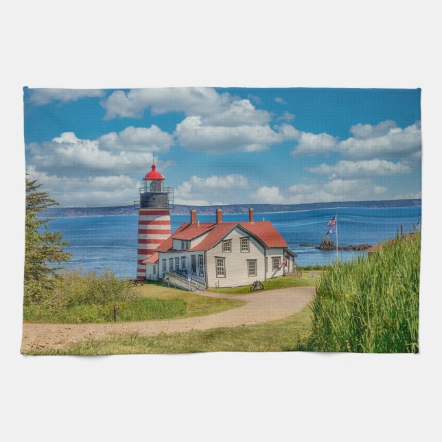 West Quoddy Head Lighthouse, Lubec, Maine Tea Towel (Horizontal)