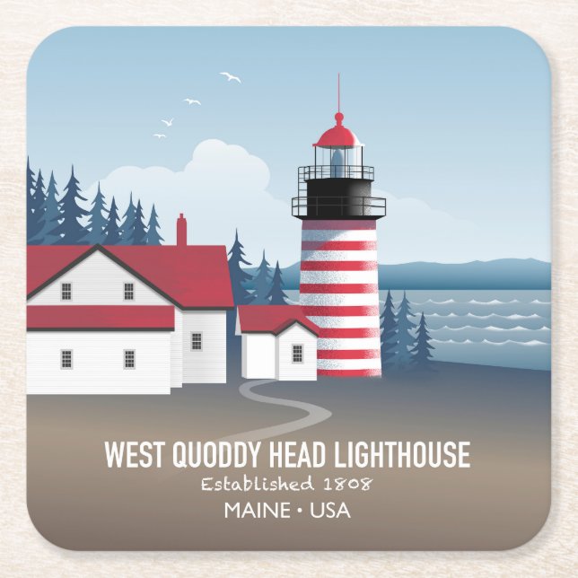 West Quoddy Head Lighthouse Square Paper Coaster (Front)