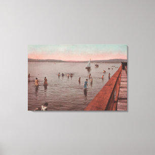 West Seattle, WA - Bathing at Coney Island Beach Canvas Print
