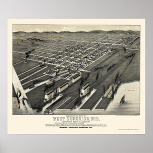 West Superior, WI Panoramic Map - 1887 Poster