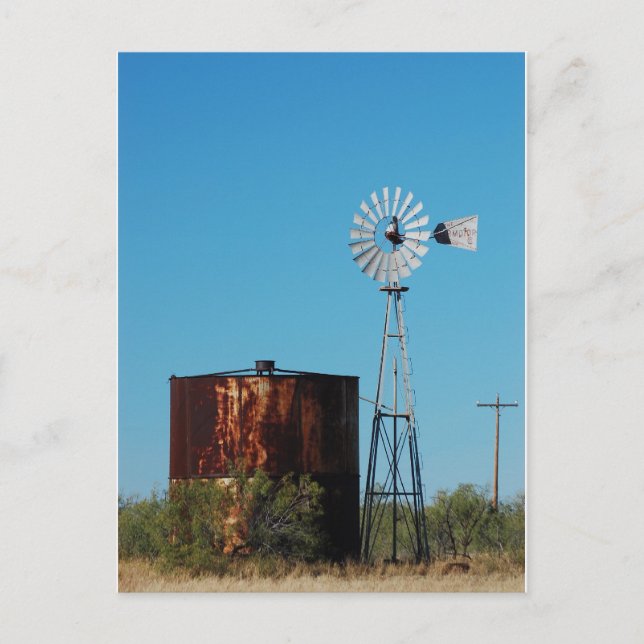 West Texas Windmill and Water Tank Postcard (Front)