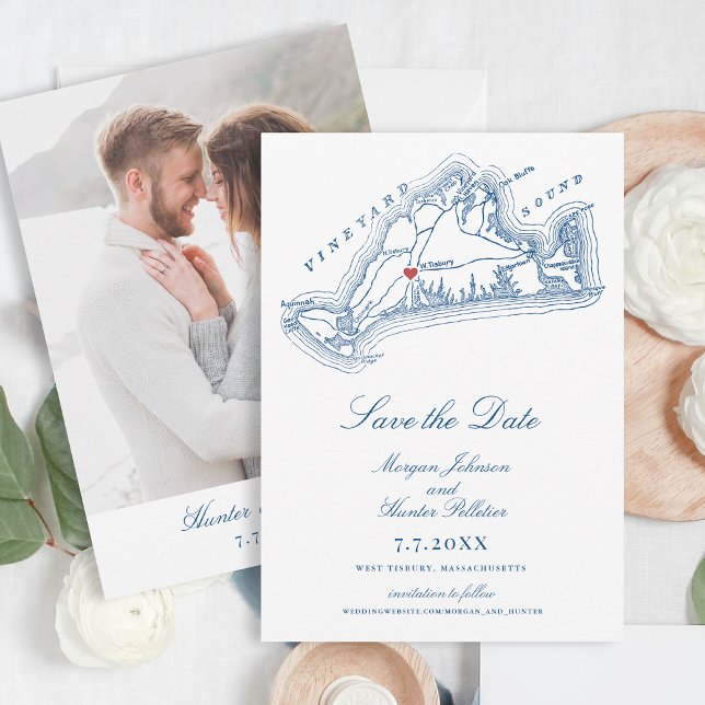 West Tisbury MA Elegant Navy Blue Wedding Save The Date (West Tisbury Wedding Save the Date for an elegant Navy Blue Martha's Vineyard Wedding )
