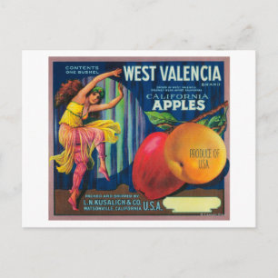 West Valencia Apple Crate LabelWatsonville, CA Postcard