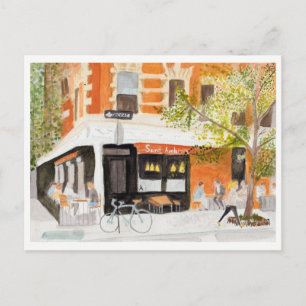 West Village Cafe Watercolor Postcard