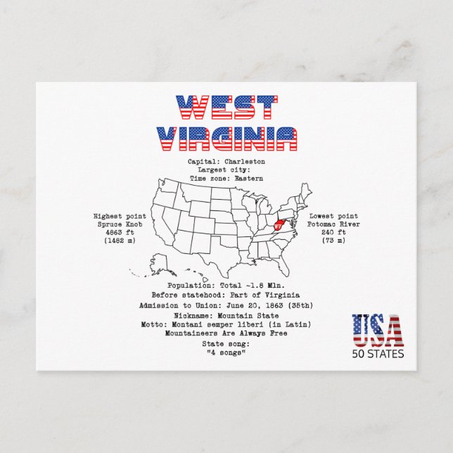 West Virginia American state on a map Holiday Postcard (Front)