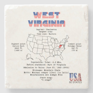 West Virginia American state on a map Stone Coaster