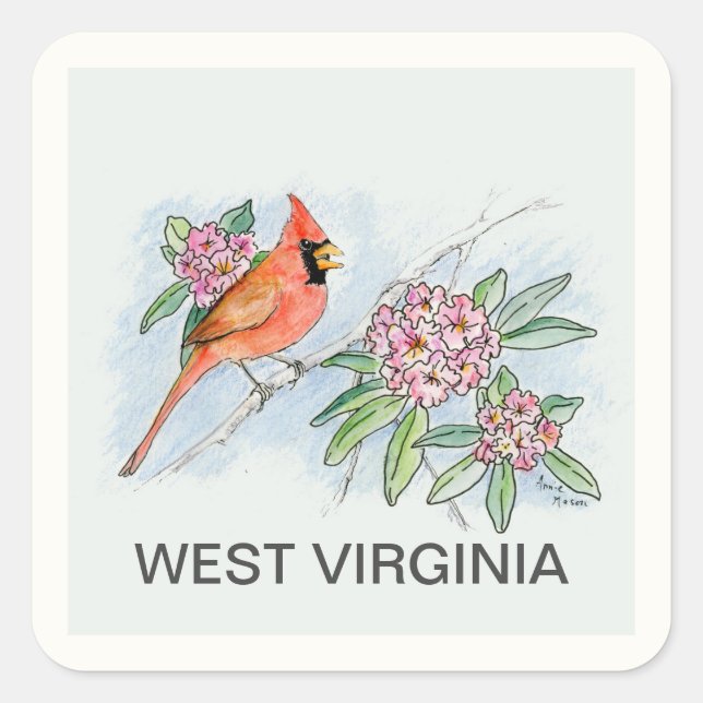 West Virginia bird flower Square Sticker (Front)