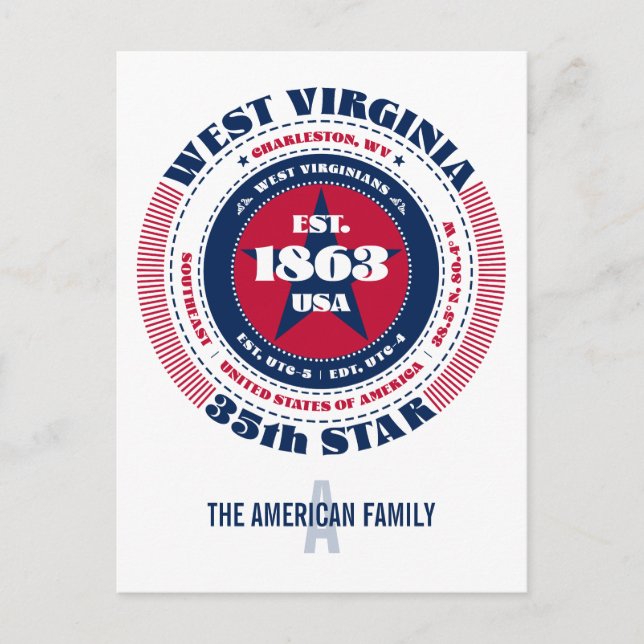 West Virginia, Charleston, WV, Patriotic, Monogram Postcard (Front)